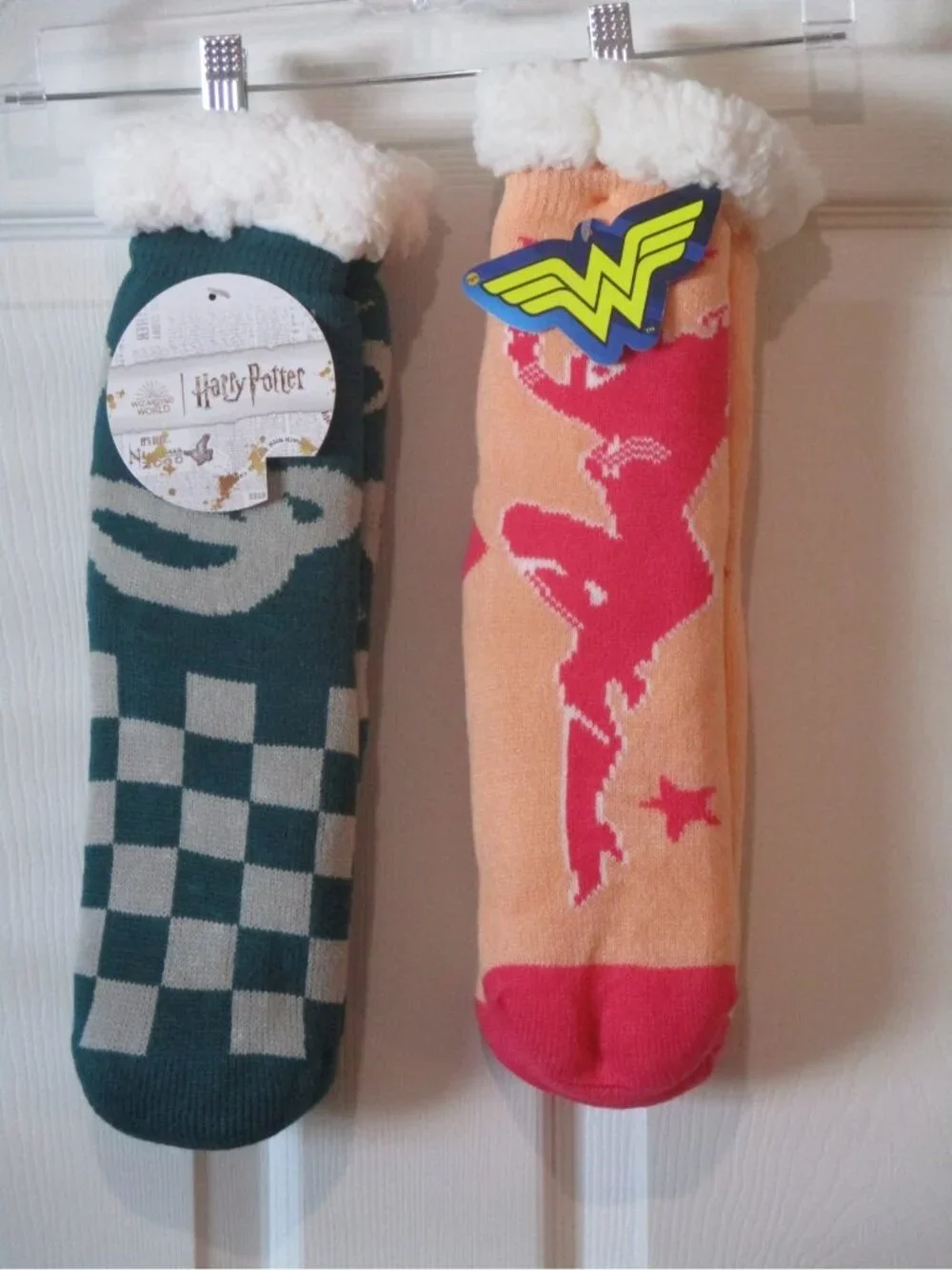Sherpa Theme Lined Socks Non slip Lot 2 Faux Fur 1 Wonder Woman 1 Harry Potter